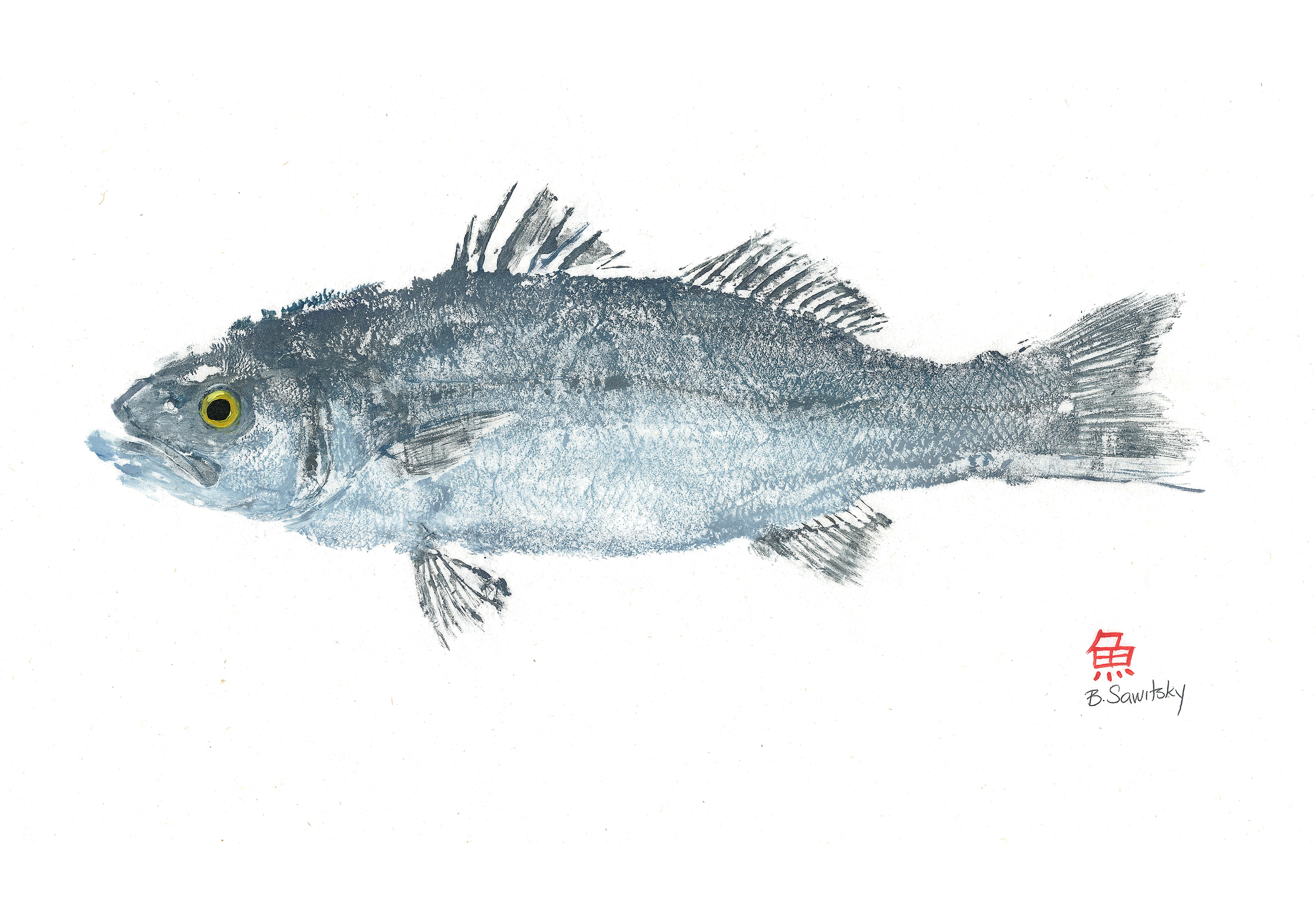 Branzino — Gyotaku print by Bridget Sawitsky