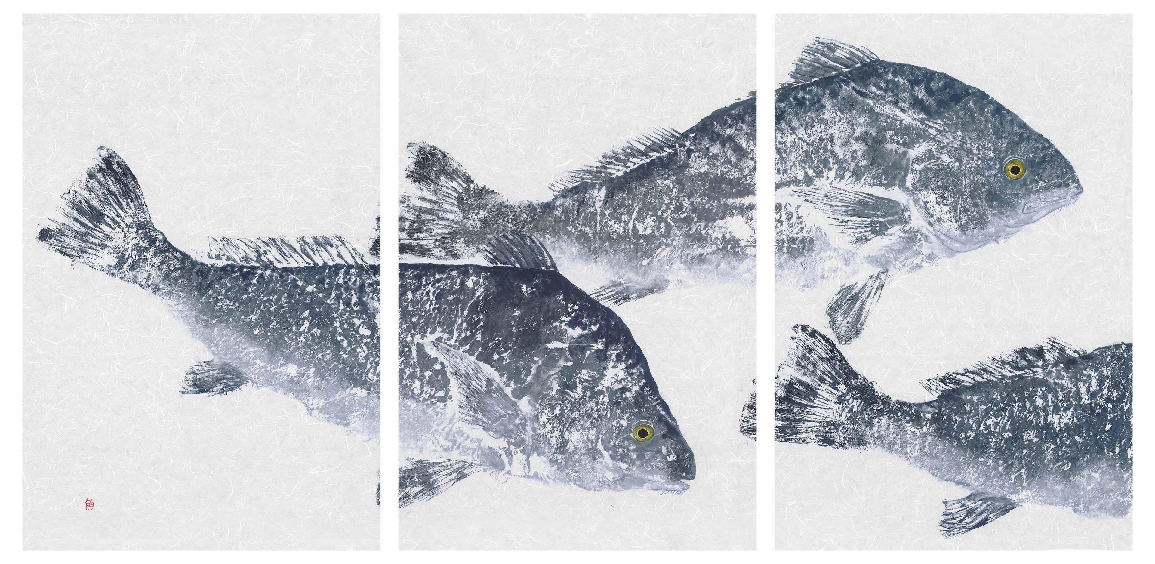 Drumfish Trio — Gyotaku school print by Bridget Sawitsky