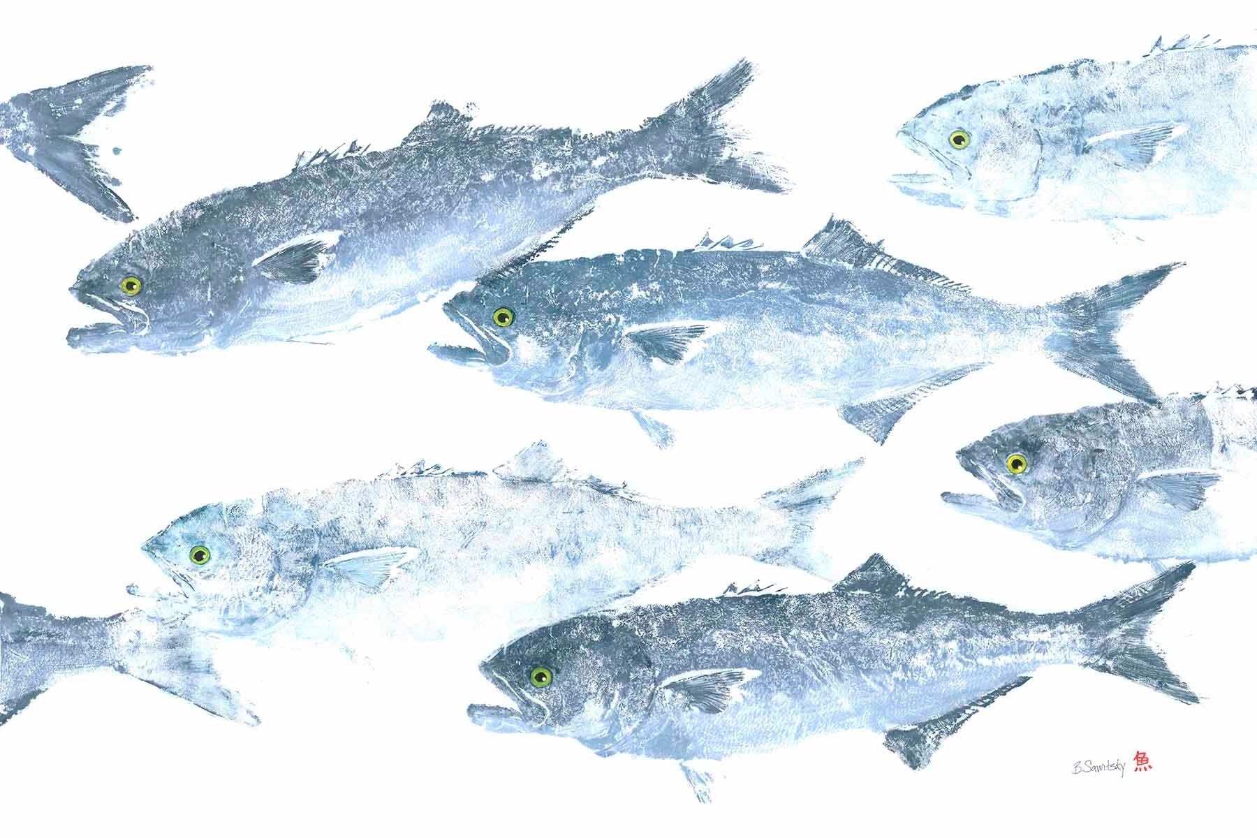 Blue Jean School — Gyotaku giclee print by Bridget Sawitsky