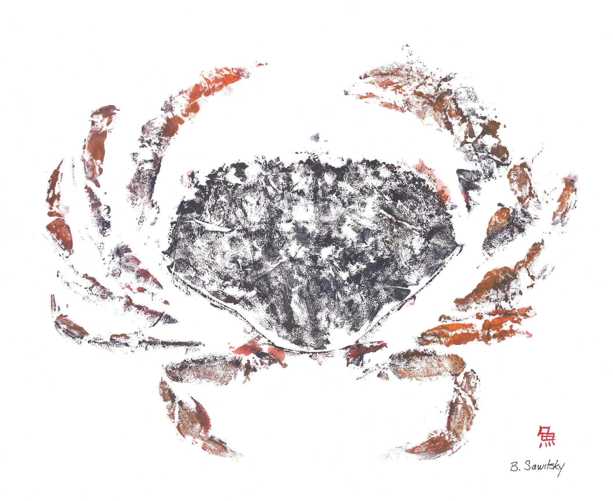Crab (Blue) — Gyotaku giclee print by Bridget Sawitsky